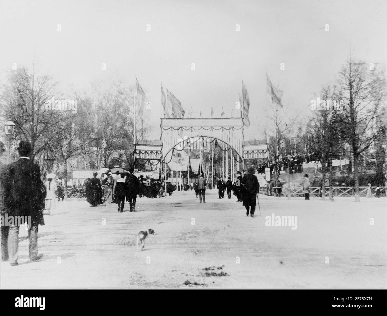L'entrée à l'exposition automobil dans le parc sportif de Stockholm du 16 au 24 mai 1903. La première exposition de voitures en Suède. Banque D'Images
