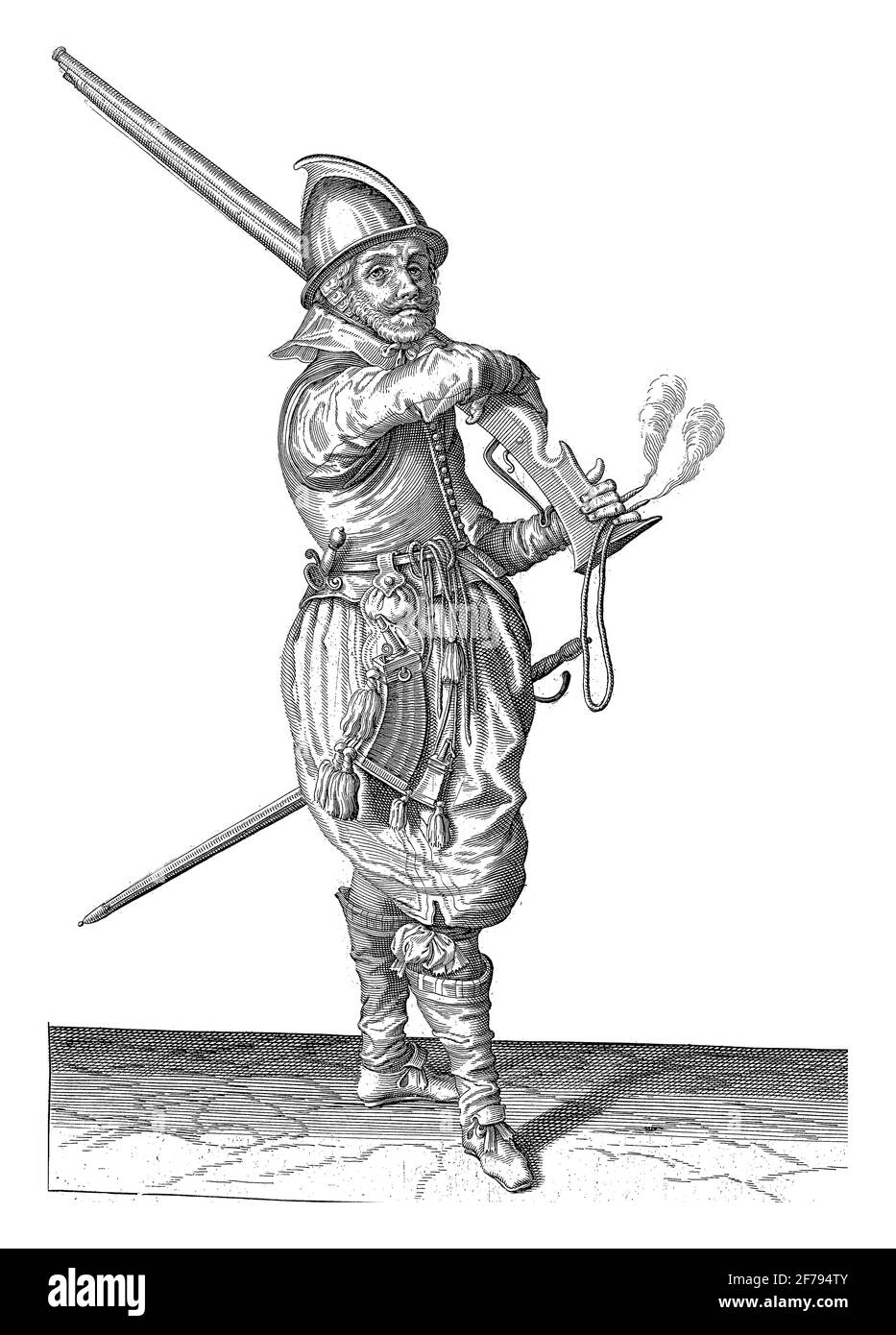 Un soldat à la montre, pleine longueur , à droite, qui prend un gouvernail (un certain type d'arme à feu) de son épaule gauche avec sa main droite (non 34), env Banque D'Images