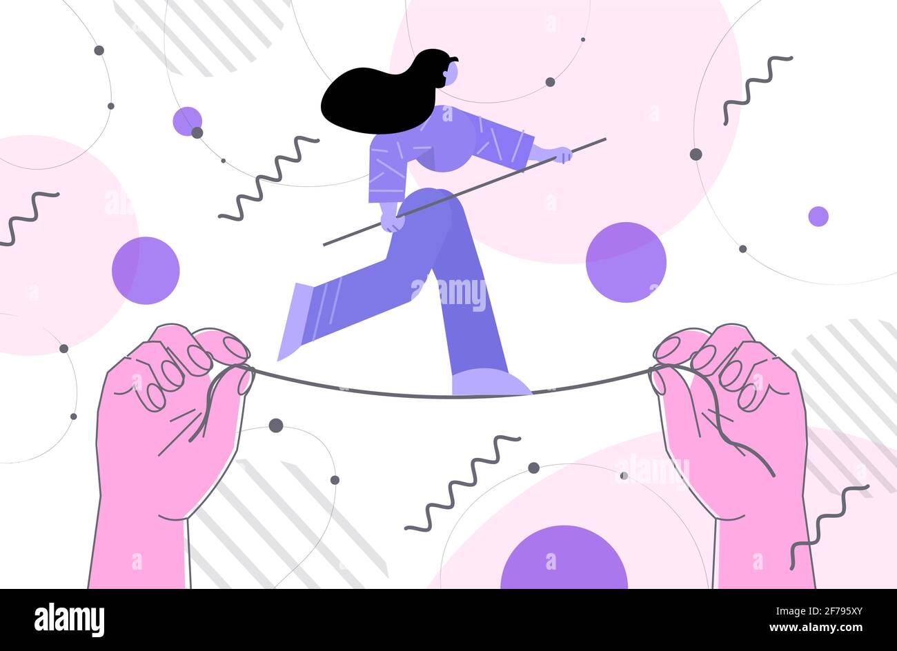 femme d'affaires marchant sur l'équilibre corde serré risque défi aider dans le concept d'entreprise horizontal Illustration de Vecteur