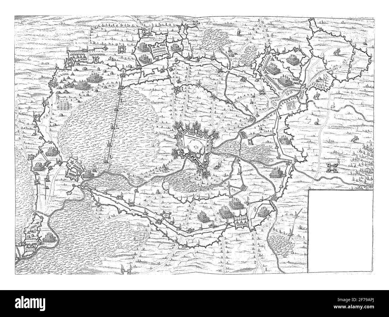 Carte de l'encerclement et du siège de Breda par l'armée espagnole sous Spinola, 1624-1625, gravure ancienne. Banque D'Images