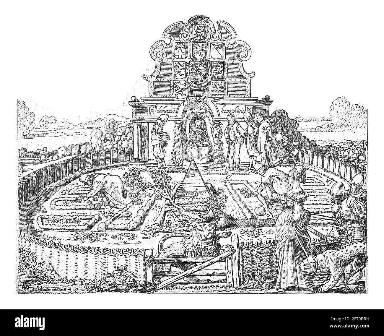 Page de titre de la brochure avec l'impression de verset sur l'impression de titre, gravure ancienne. Banque D'Images