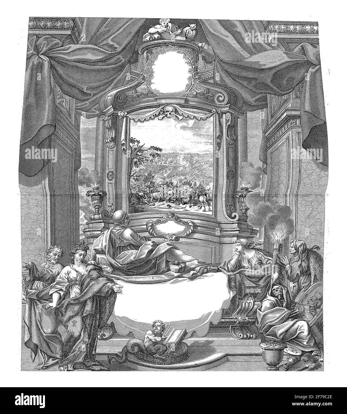 Le cardinal Portocarrero et la bataille de Malplaquet, gravure ancienne. Banque D'Images