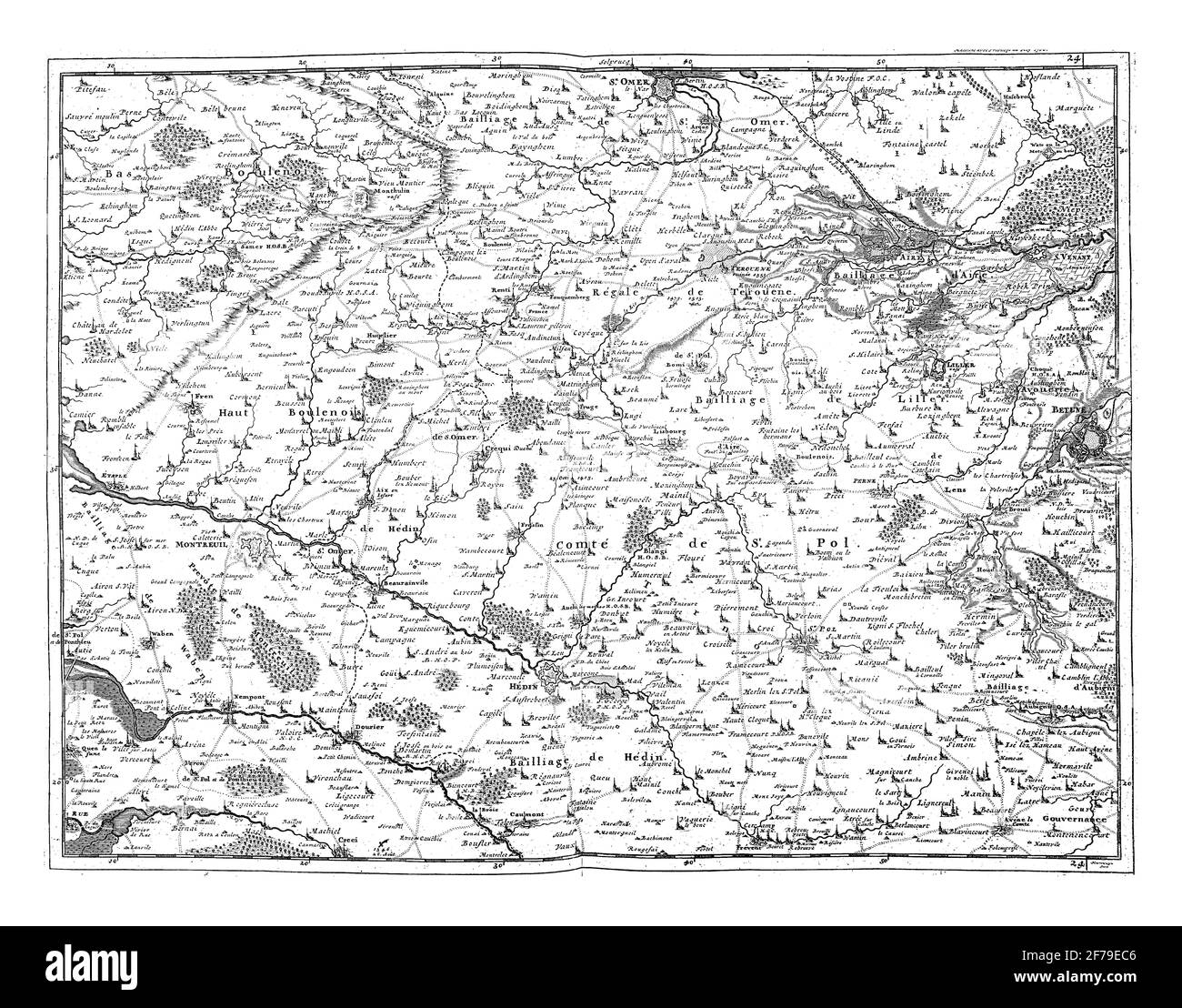 Carte d'Artesia et une partie de Picardie, gravure ancienne. Banque D'Images