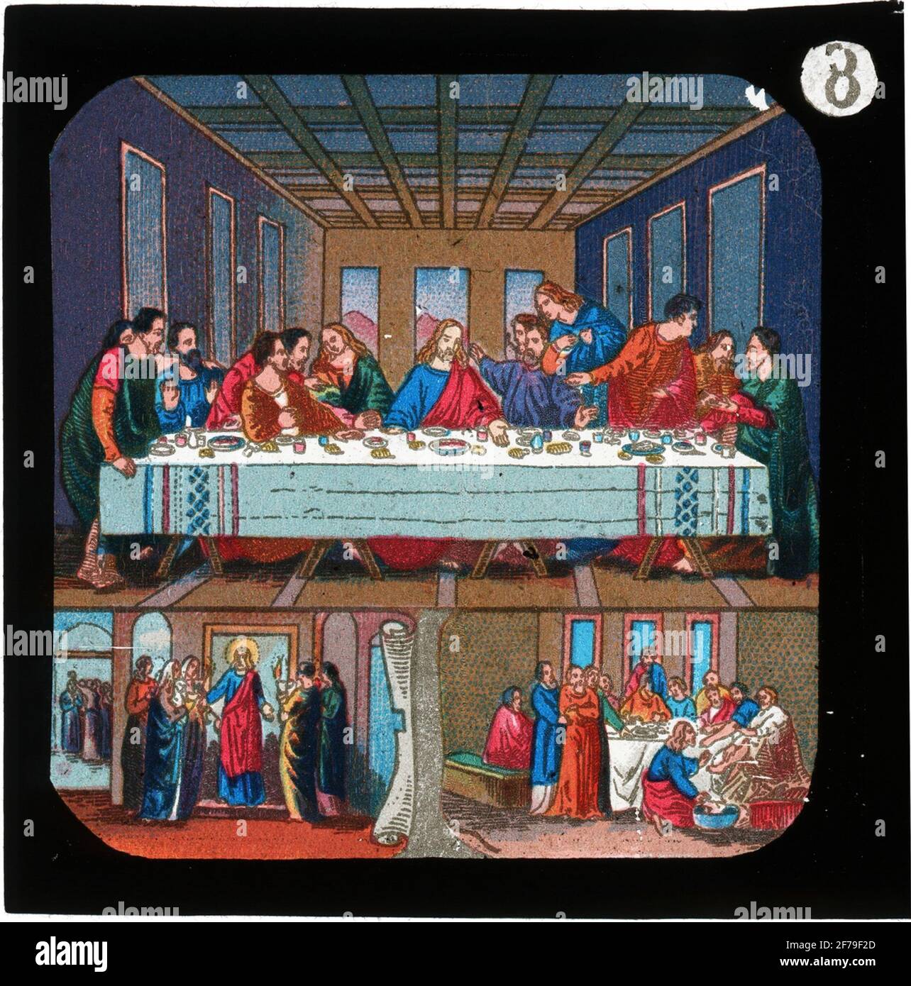 Image peinte du verre pour icône skiat / Laterna Magica.jesu vie, mort et résurrection. 'Jésus, dernier repas', non 8. Banque D'Images