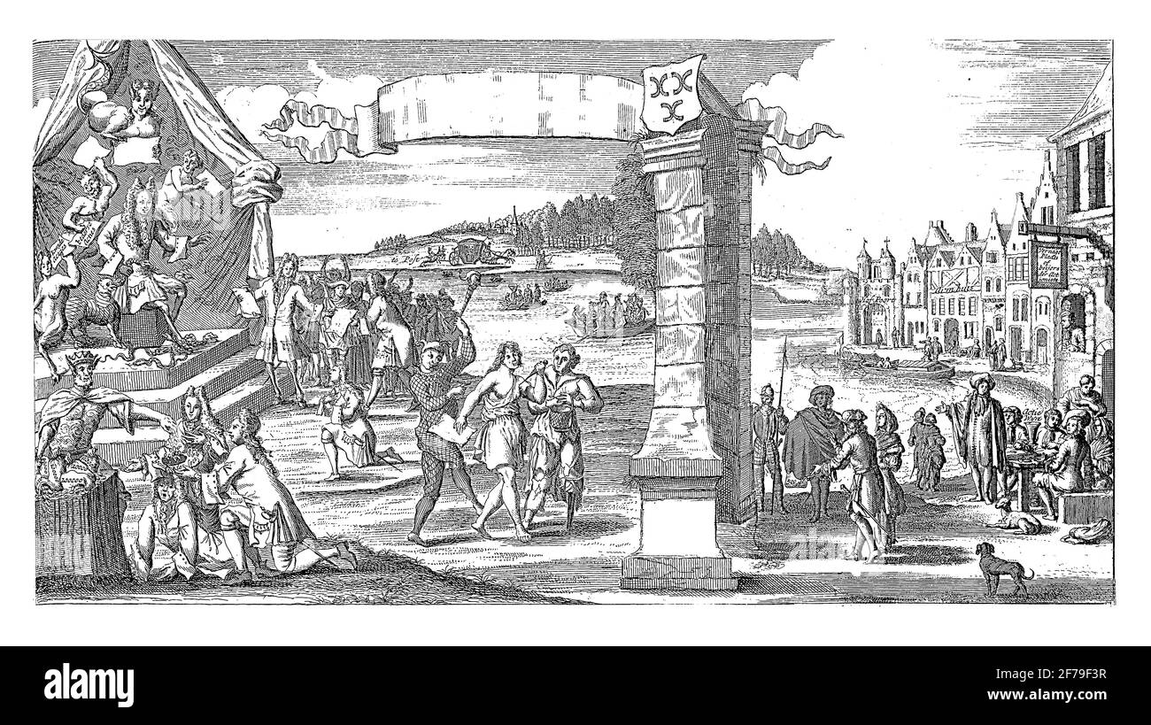 Le poste de péage de Vianen pour les Actionistes, gravure ancienne. Banque D'Images