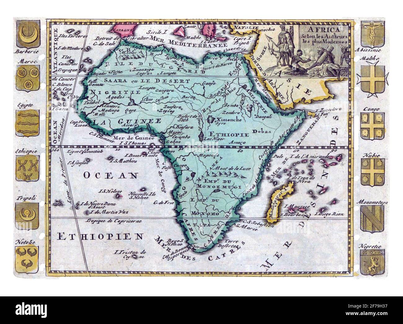 Carte de l'Afrique, gravure ancienne. Banque D'Images Carte de l'Afrique, gravure ancienne. Banque D'Images