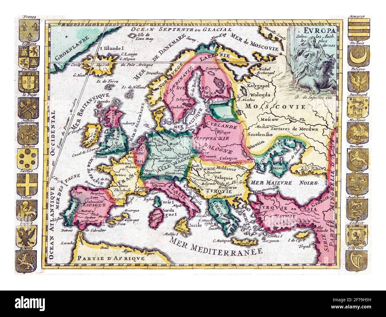 Carte d'Europe, gravure ancienne. Banque D'Images