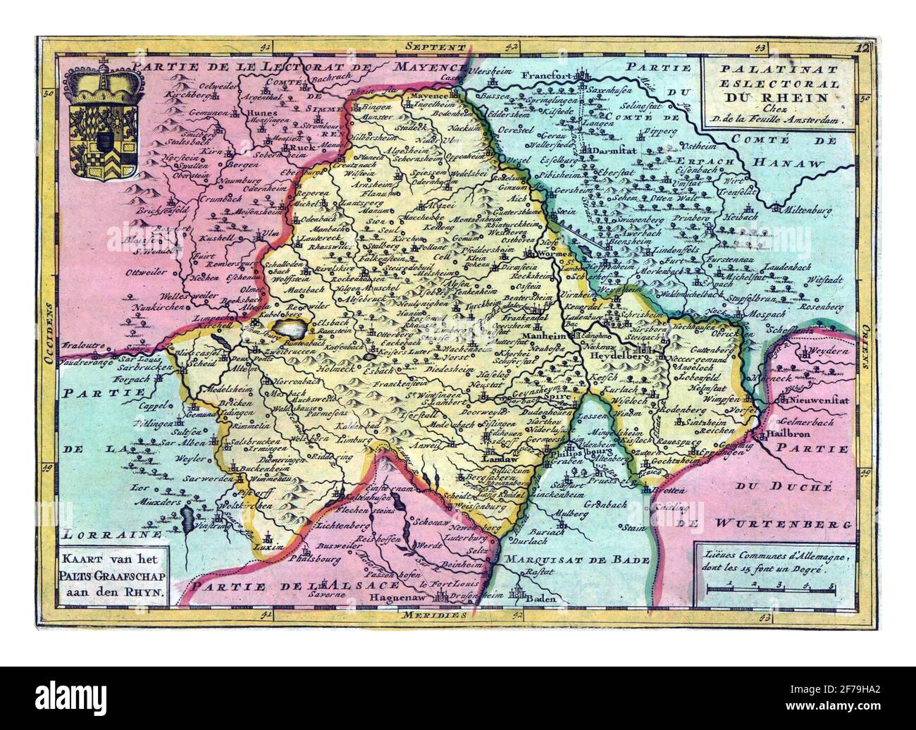 Carte de Rhénanie-Palatinat, gravure ancienne. Banque D'Images