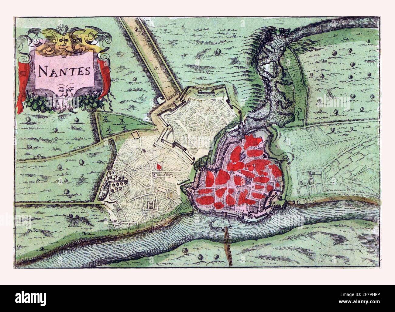 Carte de Nantes, gravure ancienne. Banque D'Images