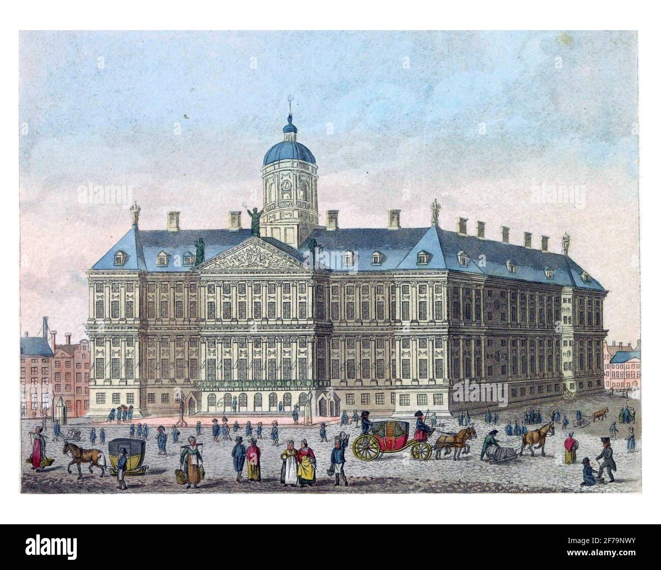 Palais royal sur la place du Dam, gravure ancienne. Banque D'Images