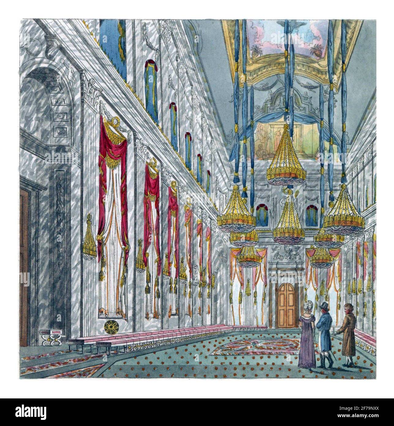 Intérieur du Palais Royal sur la place du Dam, gravure ancienne. Banque D'Images