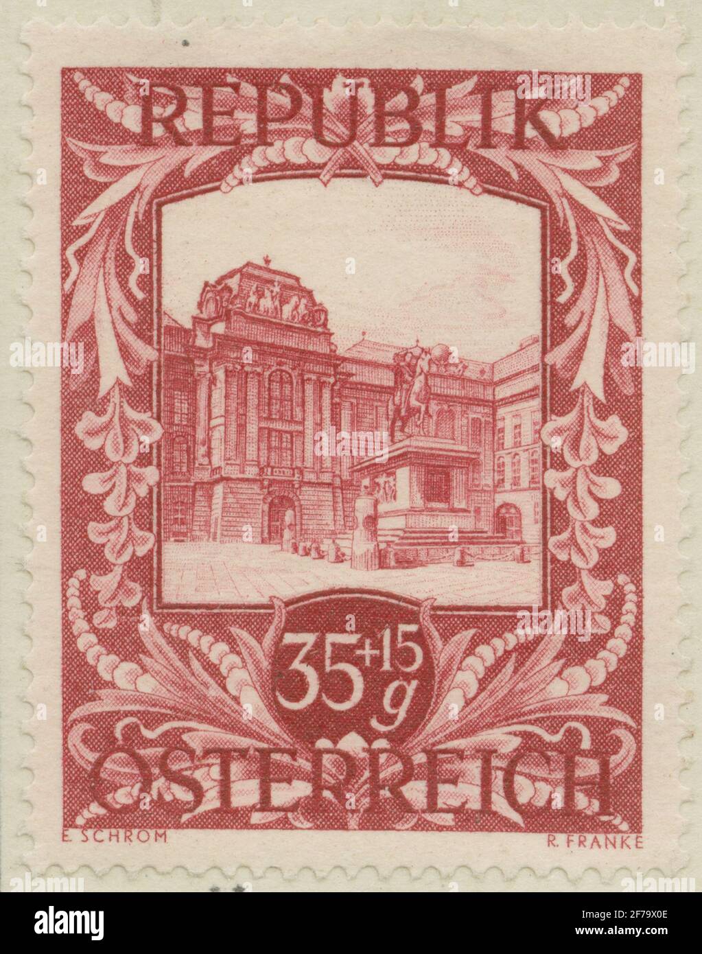 Timbre de l'Association philatéliste de Gösta Bodman, commencé en 1950.le timbre de l'Autriche, 1947. Motifs de la Bibliothèque nationale. Banque D'Images