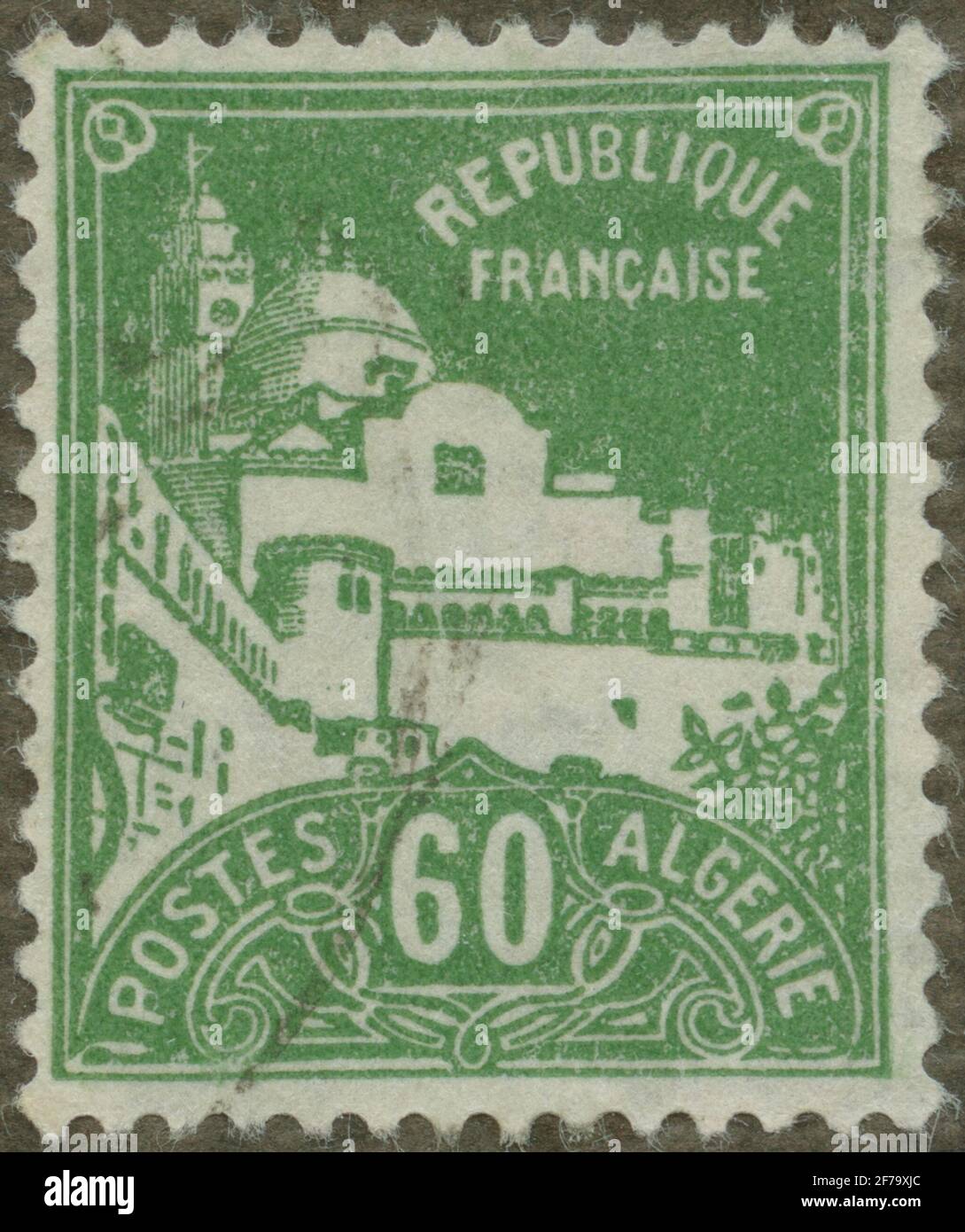 Timbre de la collection de motivation de la philatéliste de Gösta Bodman, commencé en 1950.le timbre de l'Algérie française. Motions de la mosquée du pêcheur. Banque D'Images