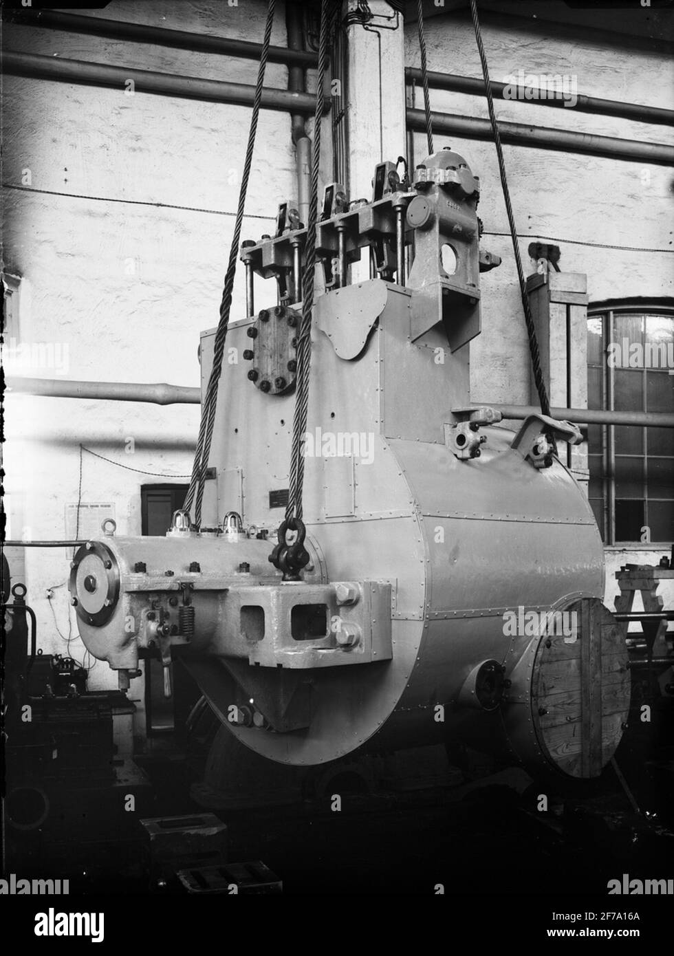 Turbine 5500 ch, turbine haute pression, oblique par l'avant, avec garniture. Banque D'Images