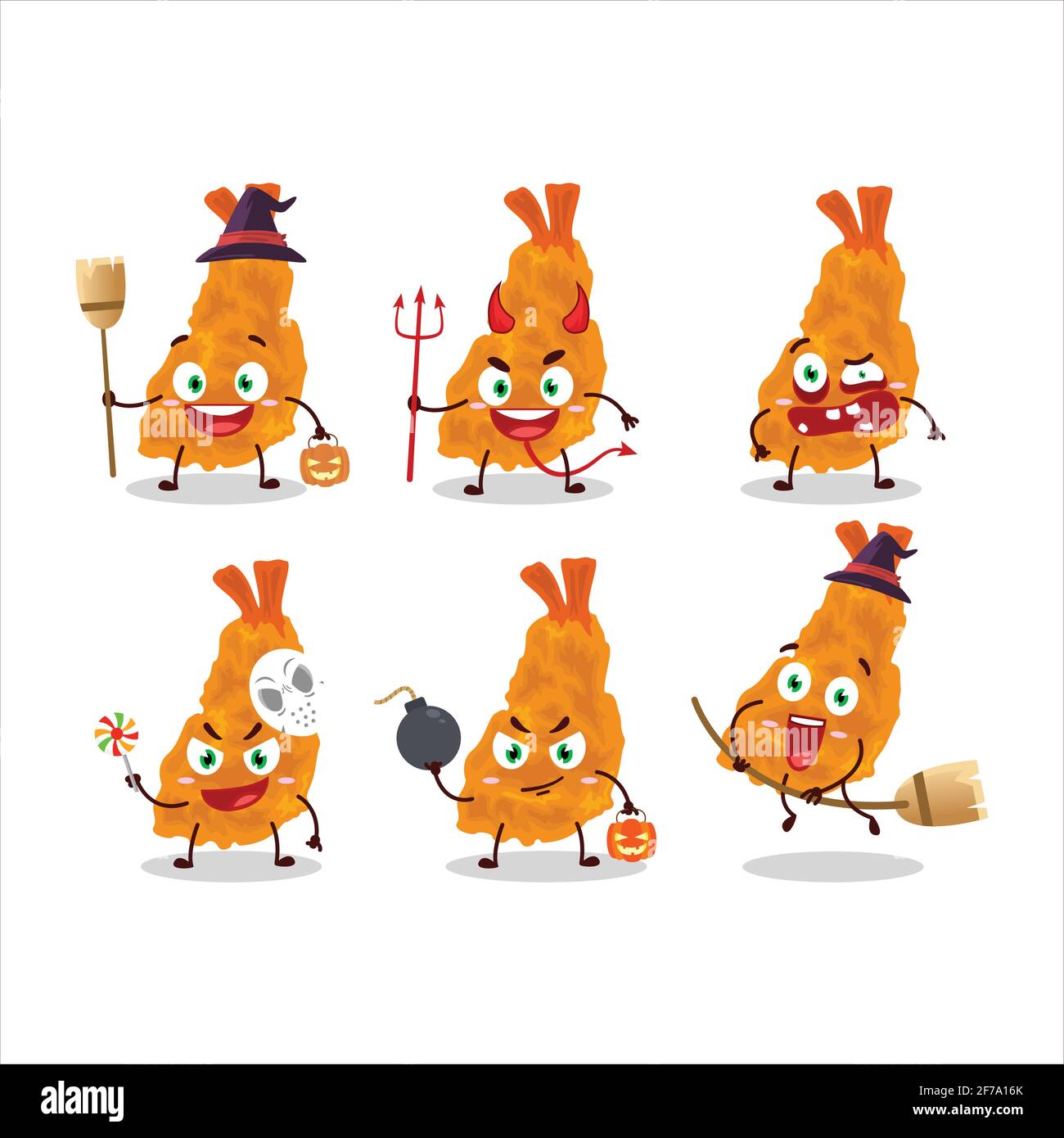 Émoticônes d'expression d'Halloween avec personnage de dessin animé de crevettes frites. Illustration vectorielle Illustration de Vecteur
