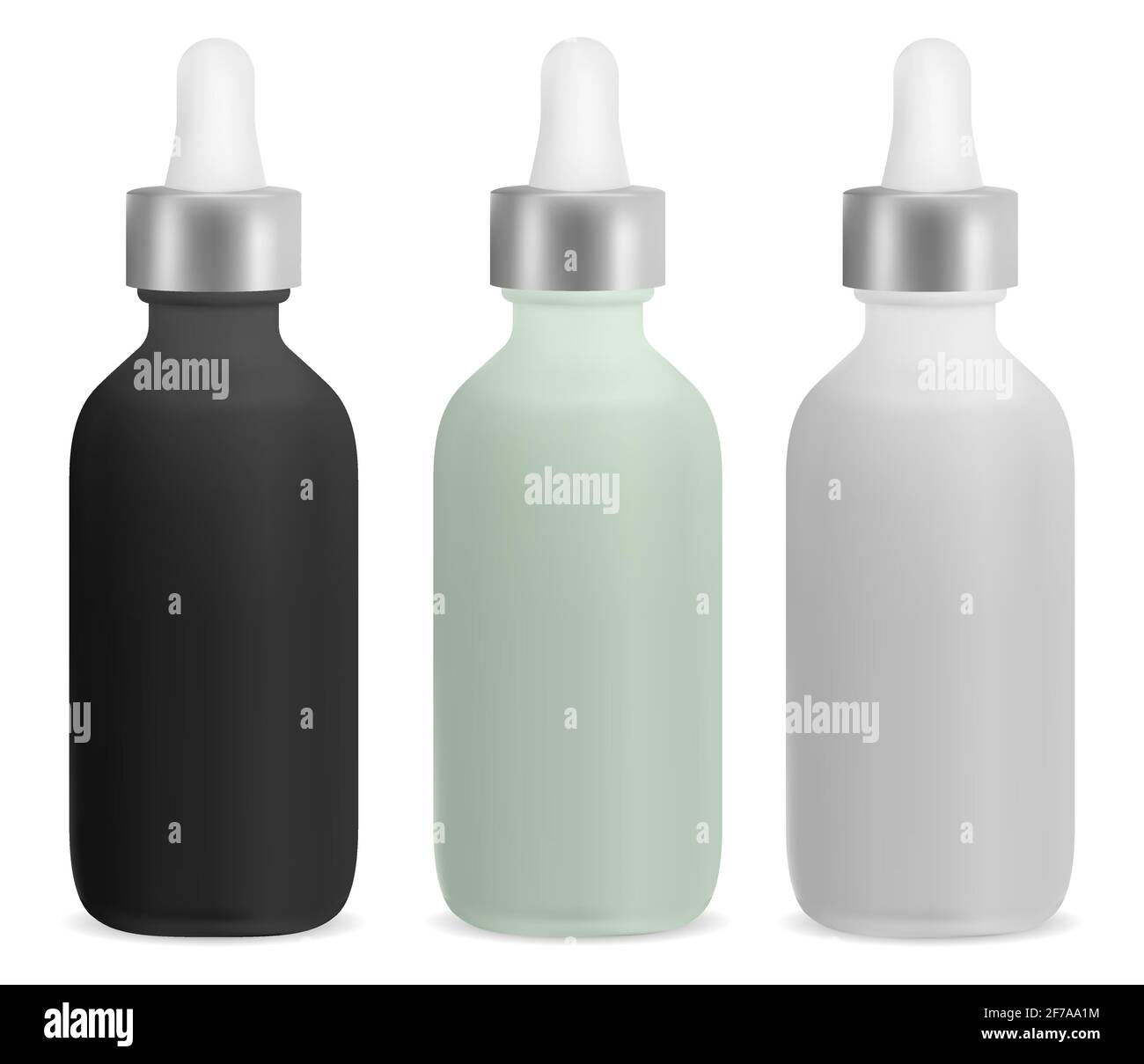 Flacon compte-gouttes d'huile essentielle. Kit de sérum cosmétique avec pipette pour gouttes oculaires. Flacon de collagène essence en verre. Produit médical flacon compte-gouttes. Médecine pa Illustration de Vecteur