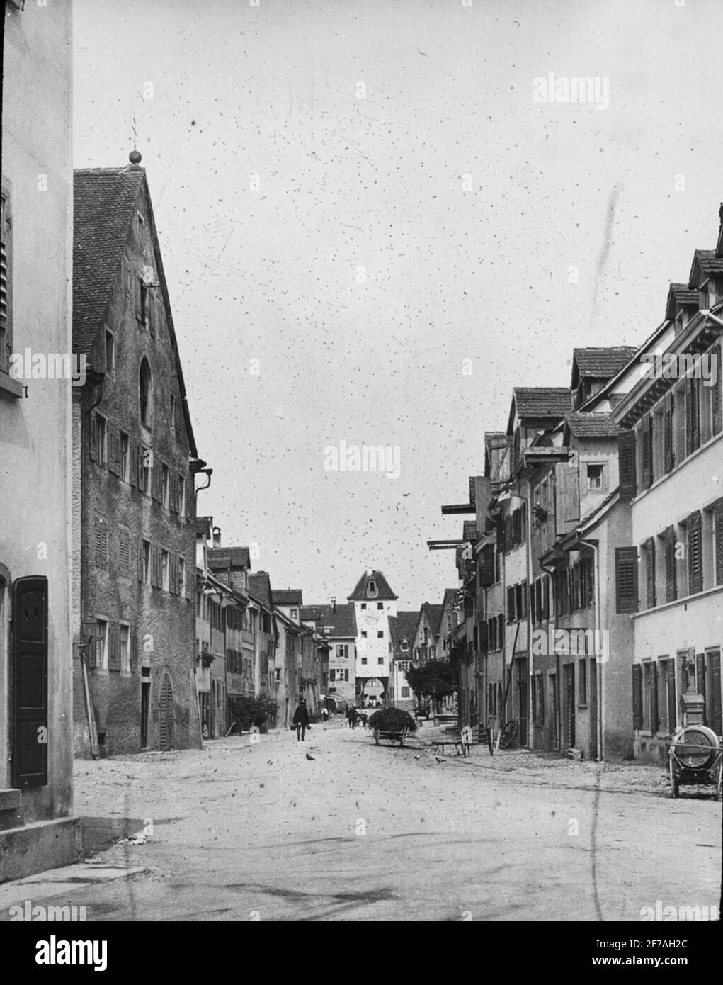 Icône Skiopty avec motifs de rue à Meersburg am Bodensee.l'image a été stockée en carton étiqueté: Le voyage 1906. Meersburg 4. Schaffhausen 4. Banque D'Images