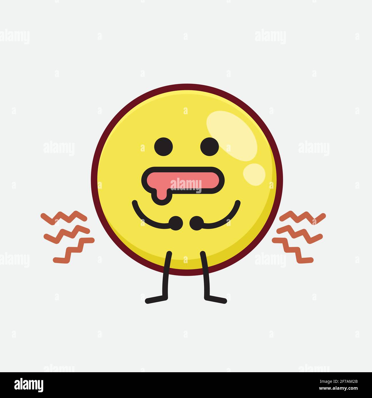 Illustration vectorielle du personnage Emoji jaune avec un visage mignon, des mains simples et un dessin de ligne de jambe sur un arrière-plan isolé. Style plat de dessin animé. Illustration de Vecteur