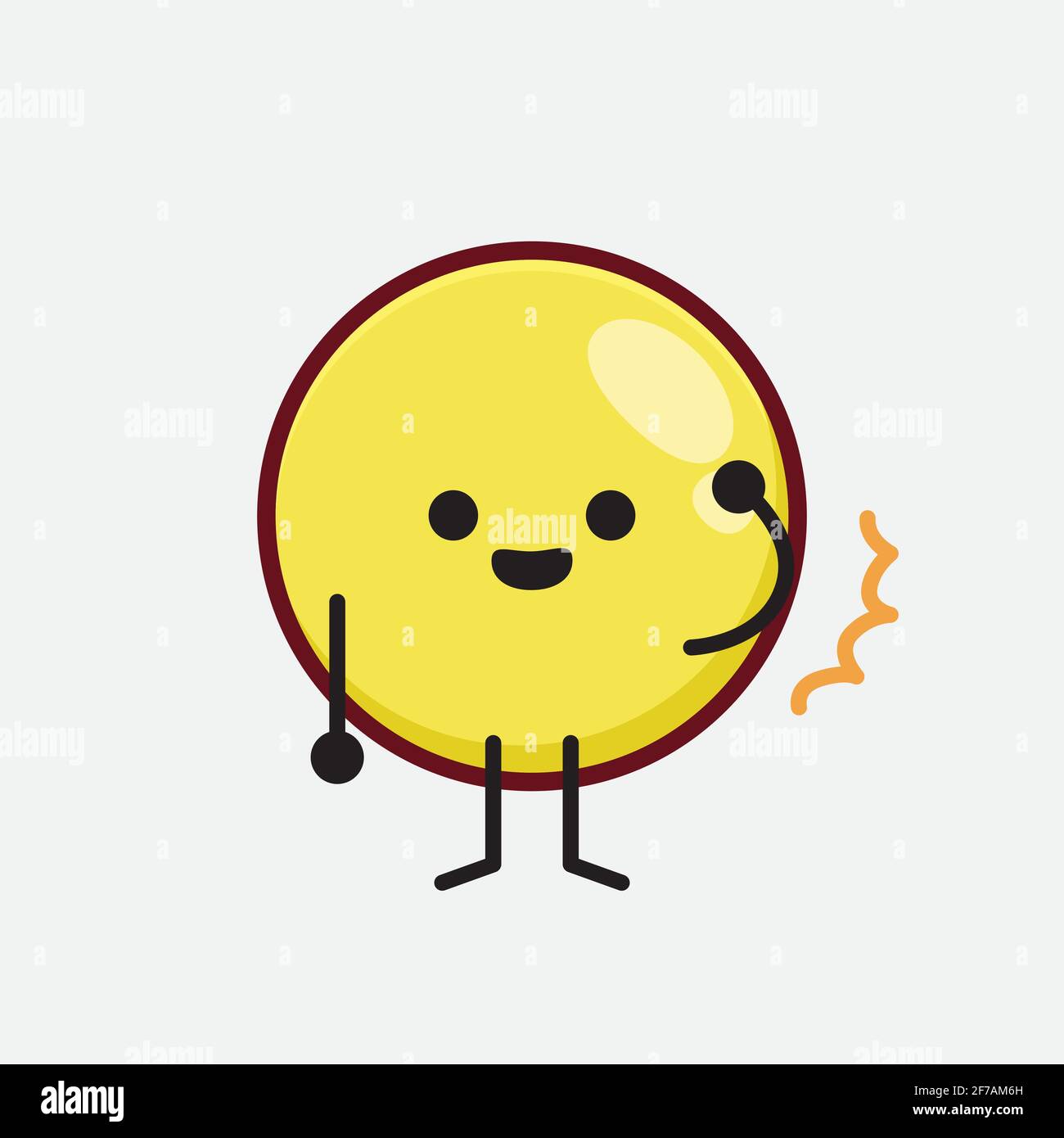 Illustration vectorielle du personnage Emoji jaune avec un visage mignon, des mains simples et un dessin de ligne de jambe sur un arrière-plan isolé. Style plat de dessin animé. Illustration de Vecteur