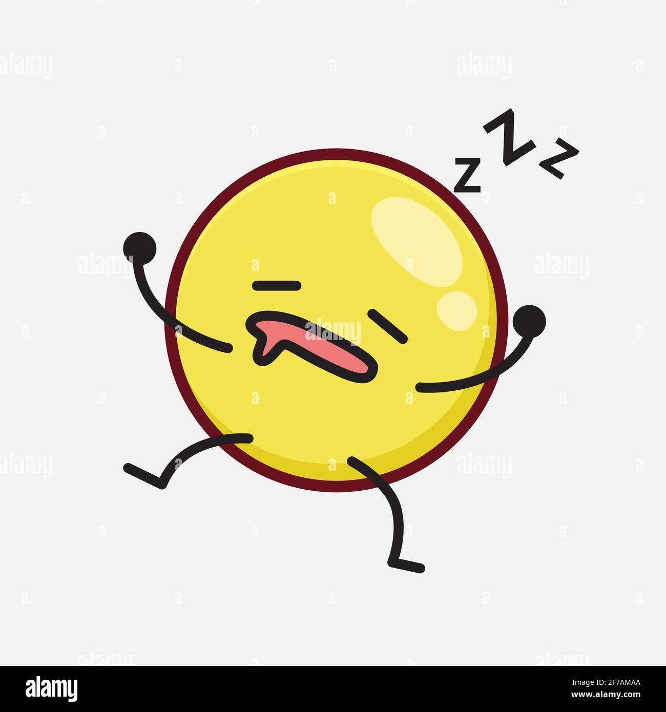 Illustration vectorielle du personnage Emoji jaune avec un visage mignon, des mains simples et un dessin de ligne de jambe sur un arrière-plan isolé. Style plat de dessin animé. Illustration de Vecteur