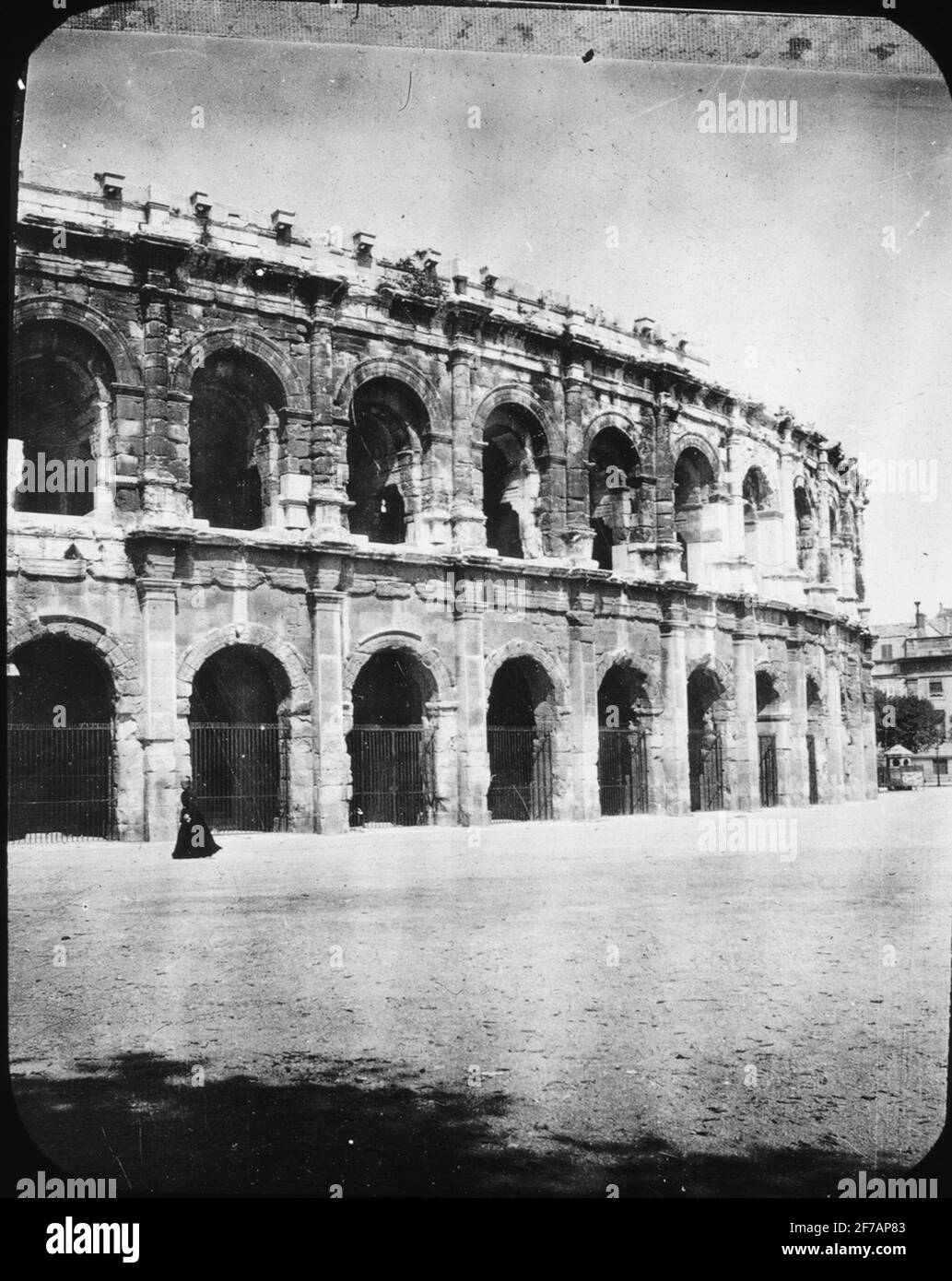 Image de Skiopticone avec motifs de l'amphithéâtre de Nîmes. Banque D'Images