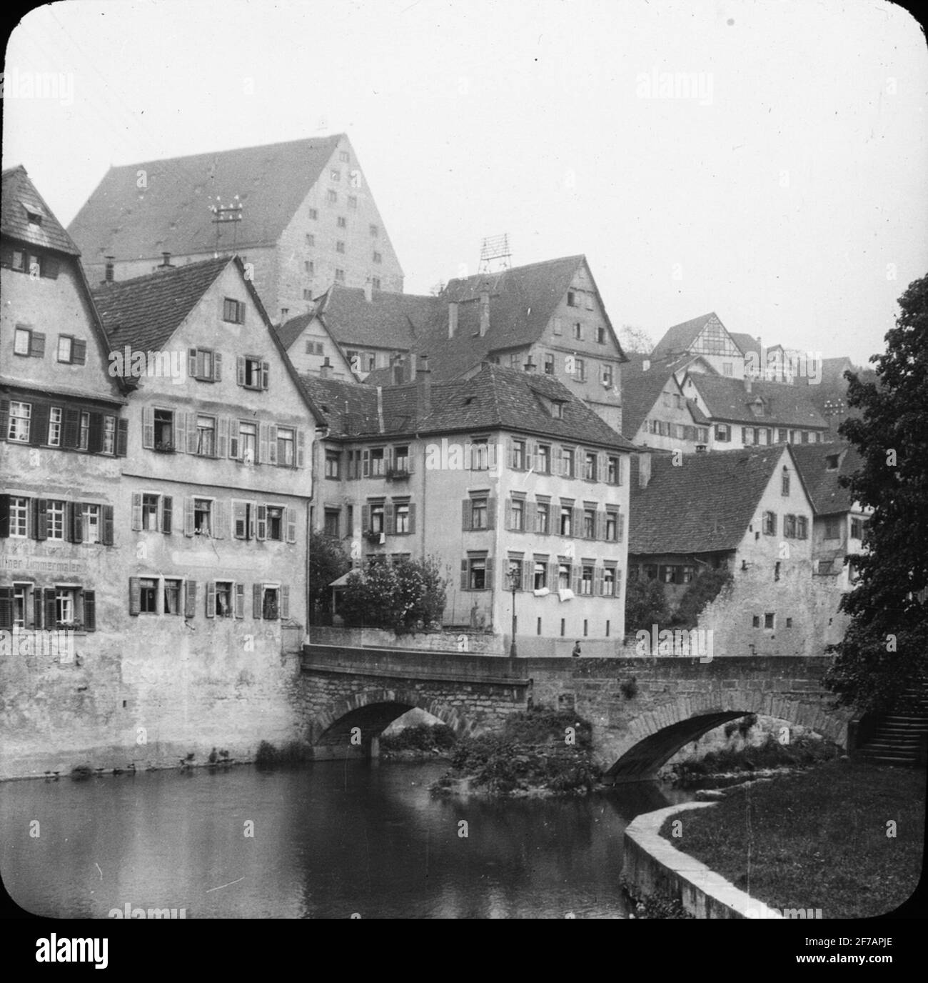 L'icône SkiopT avec les motifs de la vue de la salle Schwäbische par la rivière Kocher.Pilden a été stockée dans un carton étiqueté :? Banque D'Images