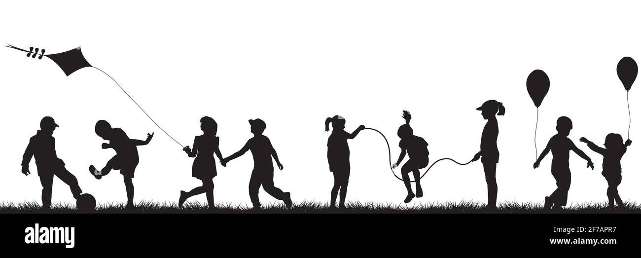 Les enfants noirs silhouettes jouant outdoor Illustration de Vecteur