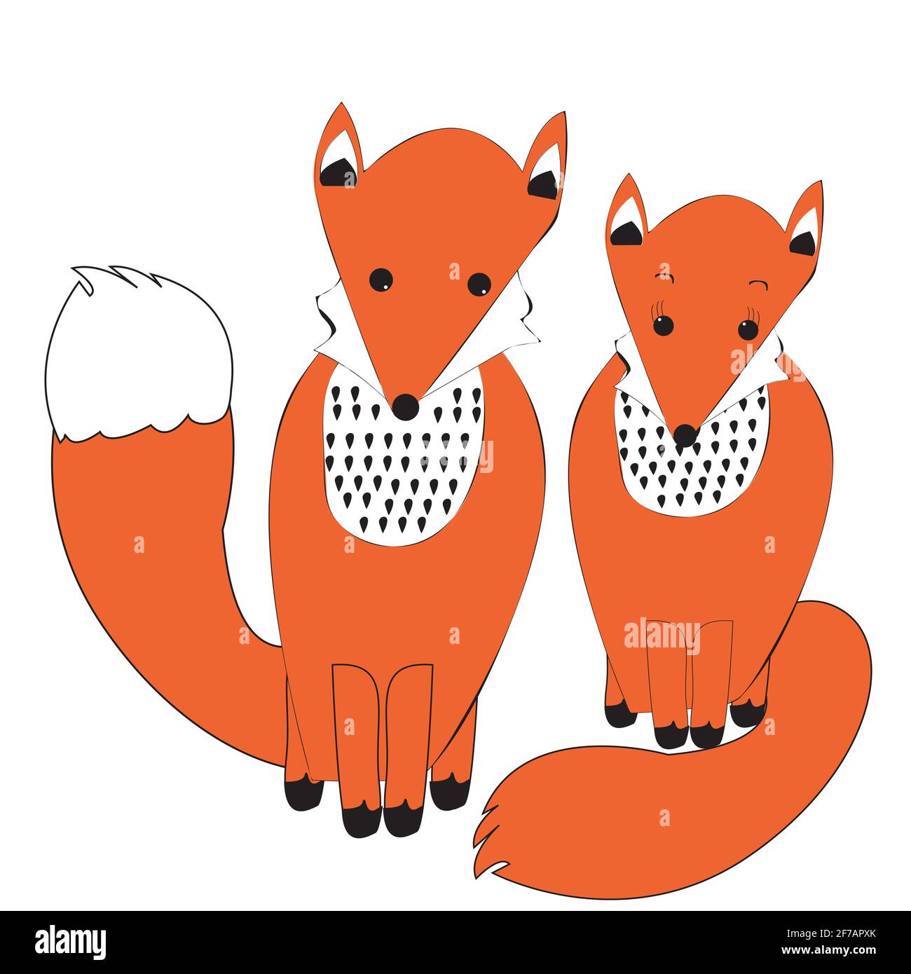 Joli couple de renards en style simple doodle Illustration de Vecteur