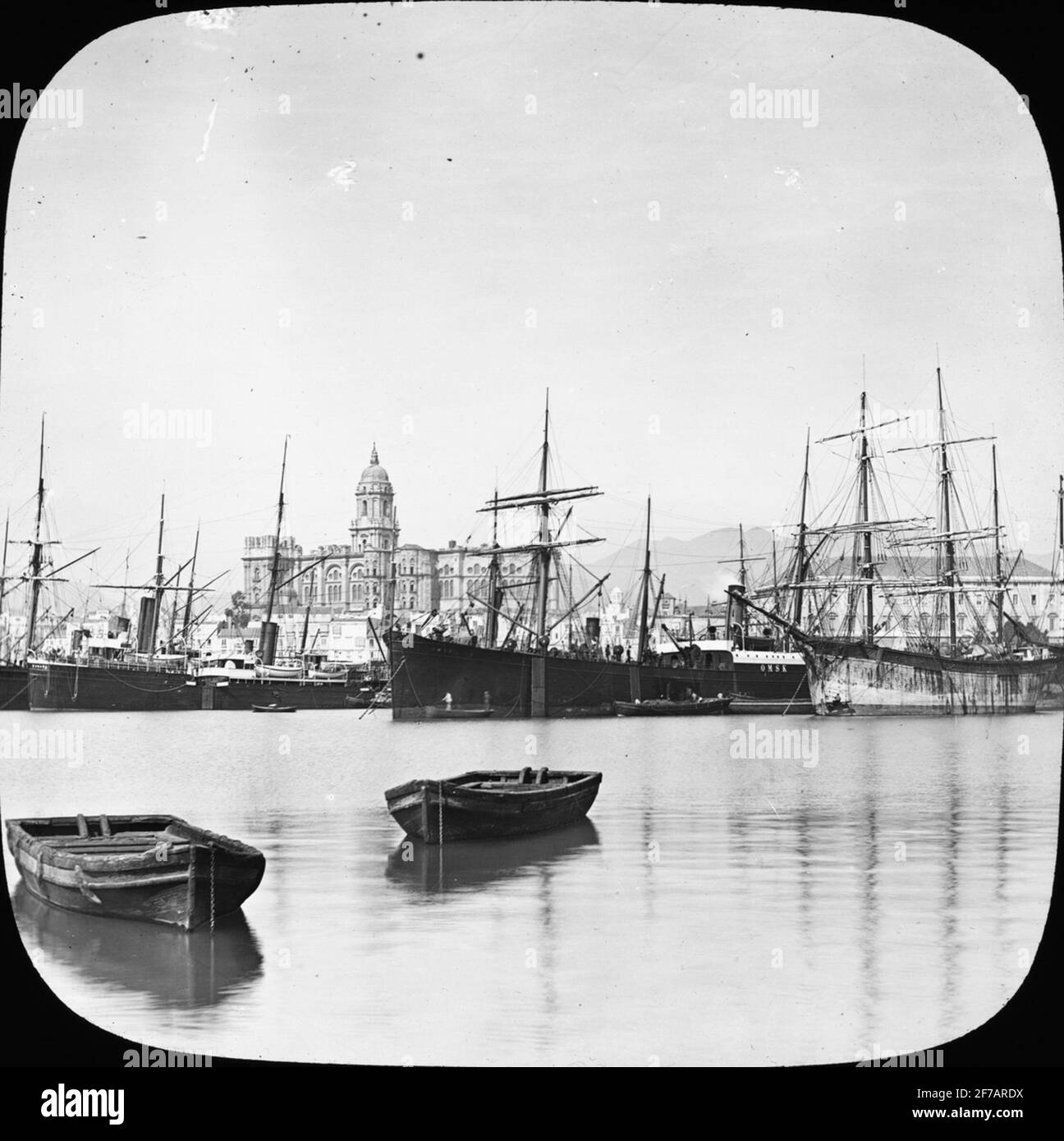 Image Skioptique avec motifs du port de Malaga, Espagne. Banque D'Images