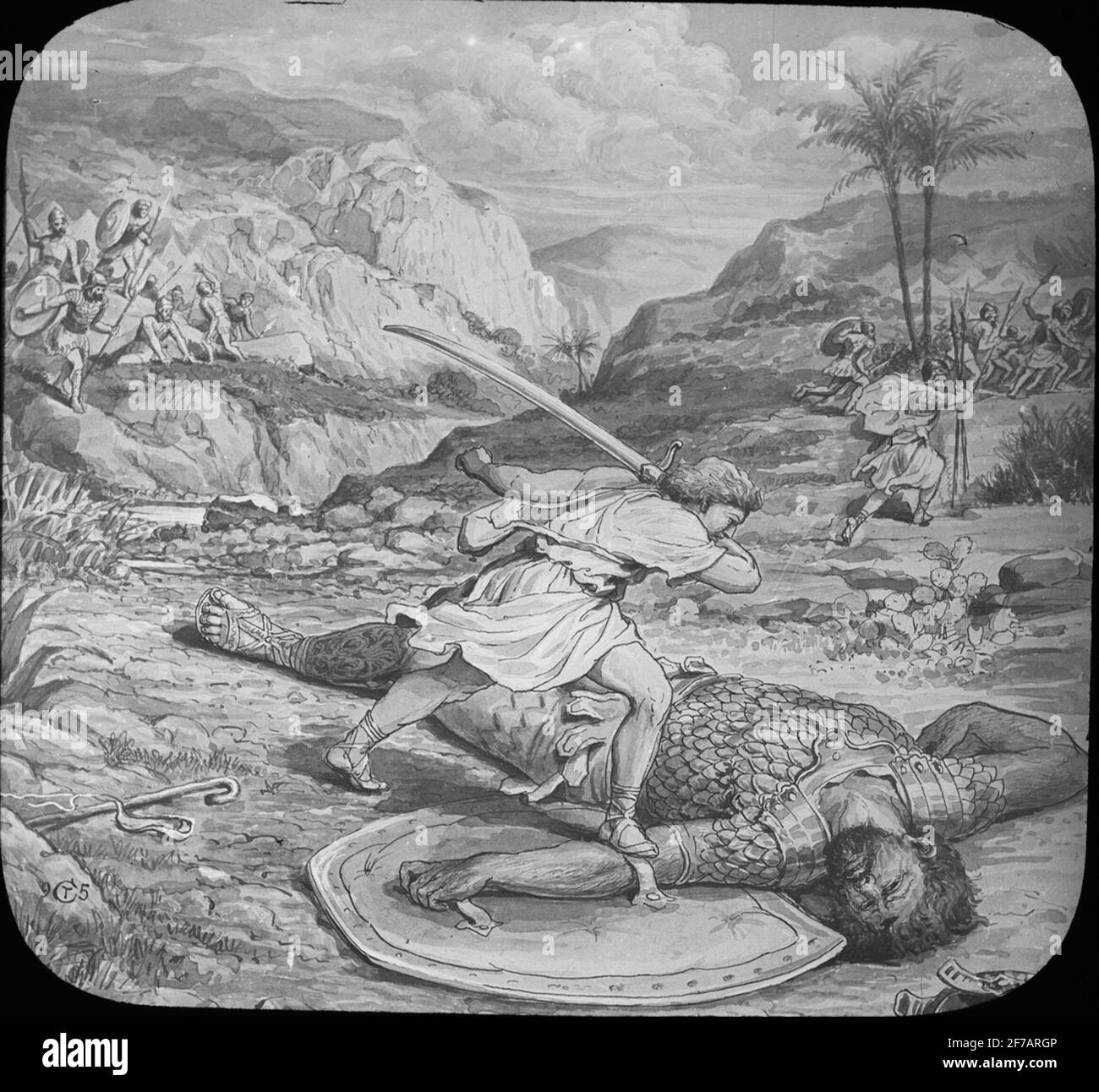 Image de Skipticone. Motif biblique. David et Goliath. Banque D'Images