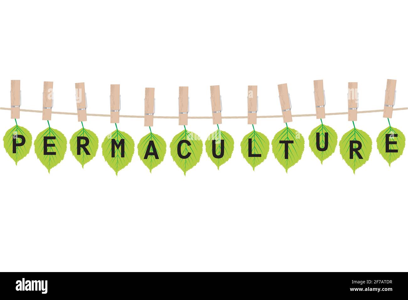 La Permaculture concept avec feuilles, vert accroché sur corde Illustration de Vecteur