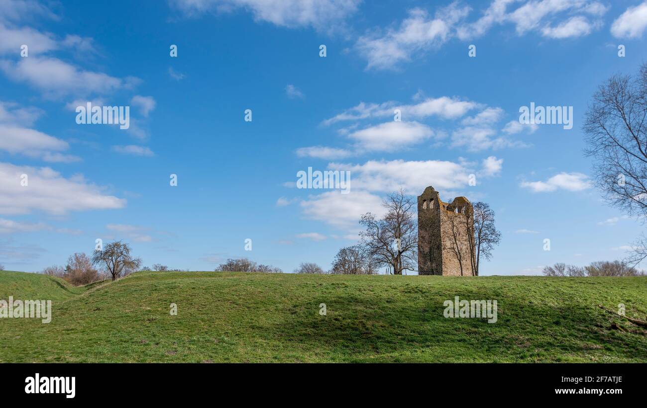 Allemagne, Saxe-Anhalt, Hundisburg, Nordhusen ruine, 12ème siècle, Appartient à la route romane, la Transromanica. Banque D'Images