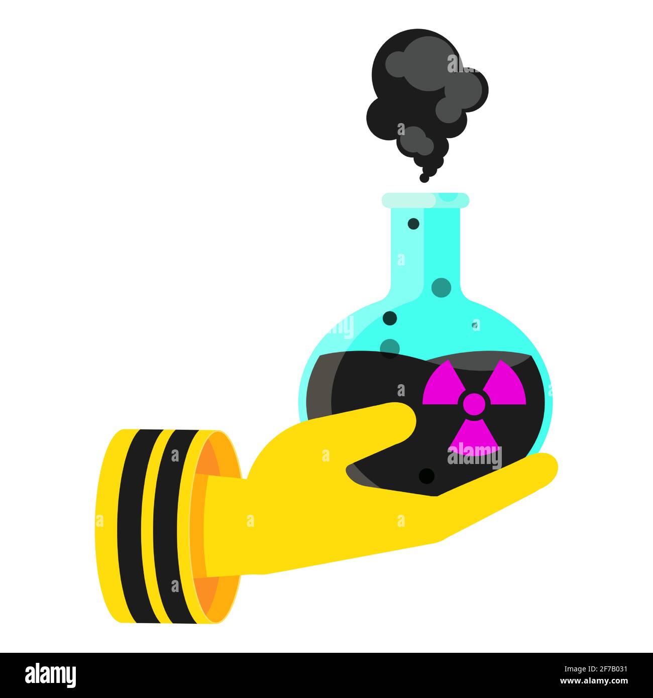 Main dans un gant de protection contenant un flacon contenant des produits chimiques toxiques Illustration de Vecteur