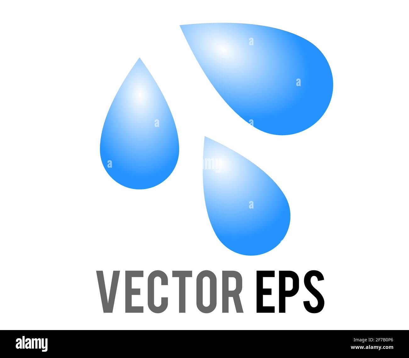 Le vecteur isolé trois gouttelettes bleu clair icône, comme perles de sueur, éclaboussant vers le bas à droite Illustration de Vecteur