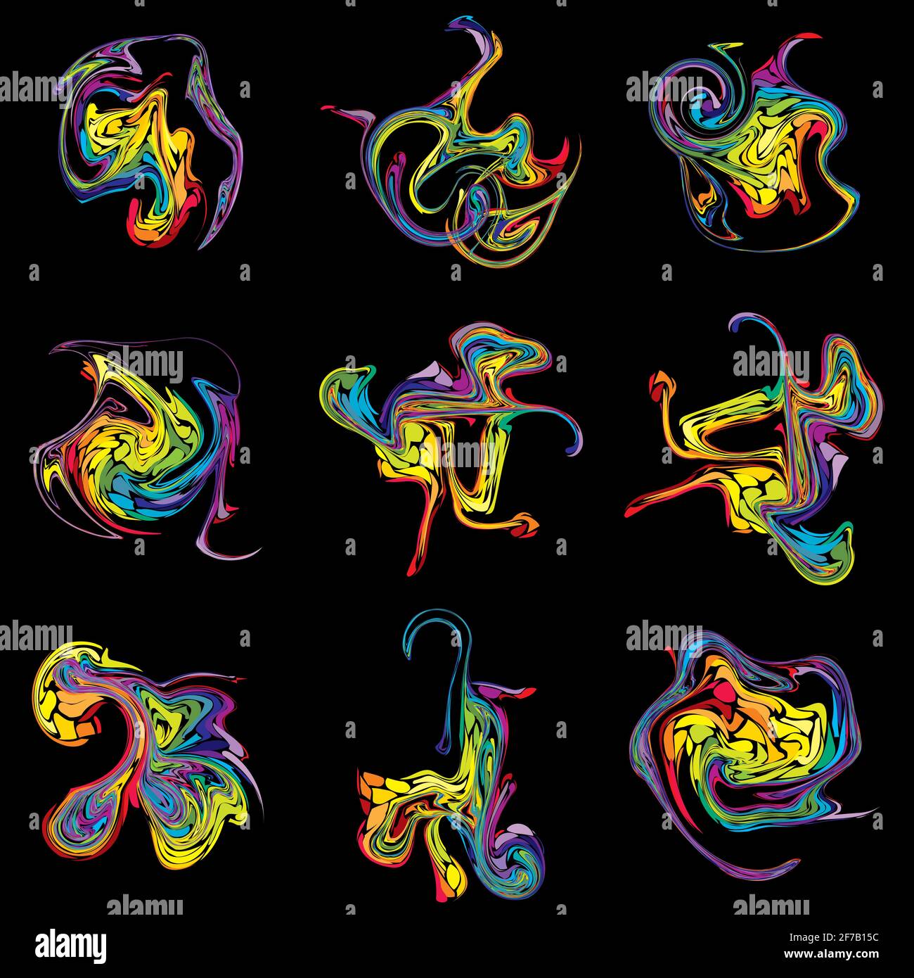 Collection abstraite d'aquarelles sur fond noir Illustration de Vecteur