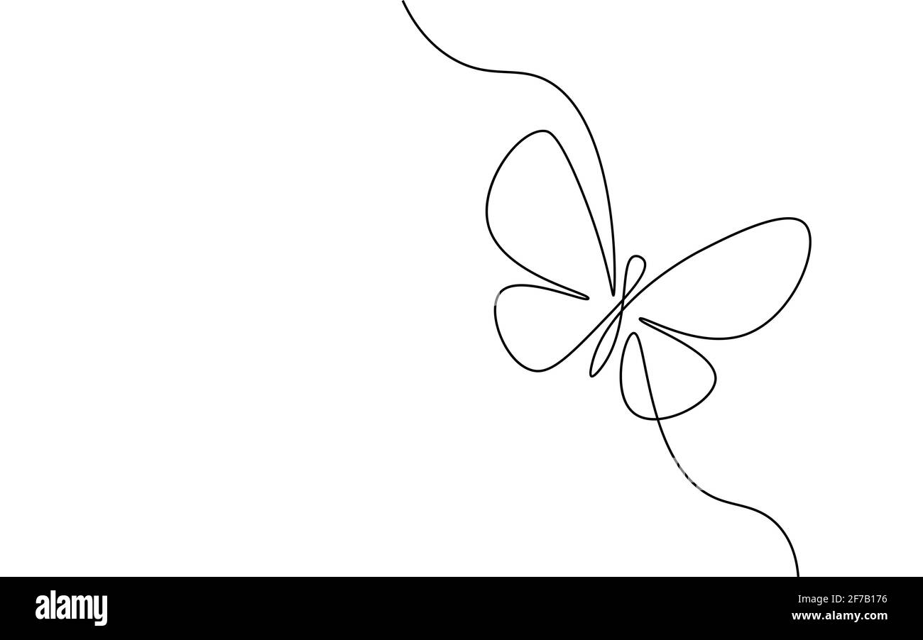 Un seul papillon en ligne continue. Nature beauté concept de cosmétiques biologiques. Ecologie environnement solution moth silhouette design. Un contour d'esquisse Illustration de Vecteur