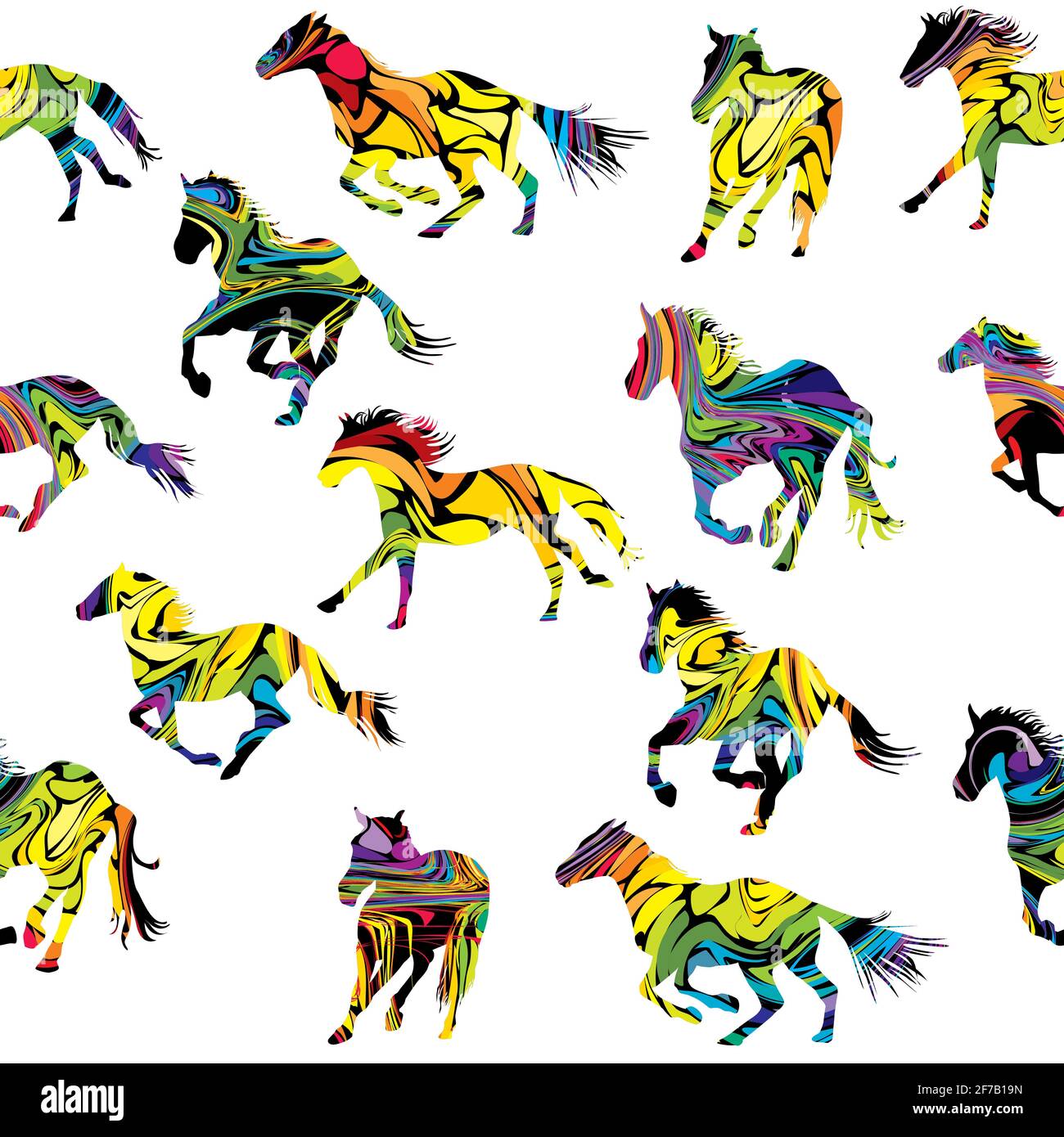 Silhouettes colorées de chevaux fond sans couture Illustration de Vecteur