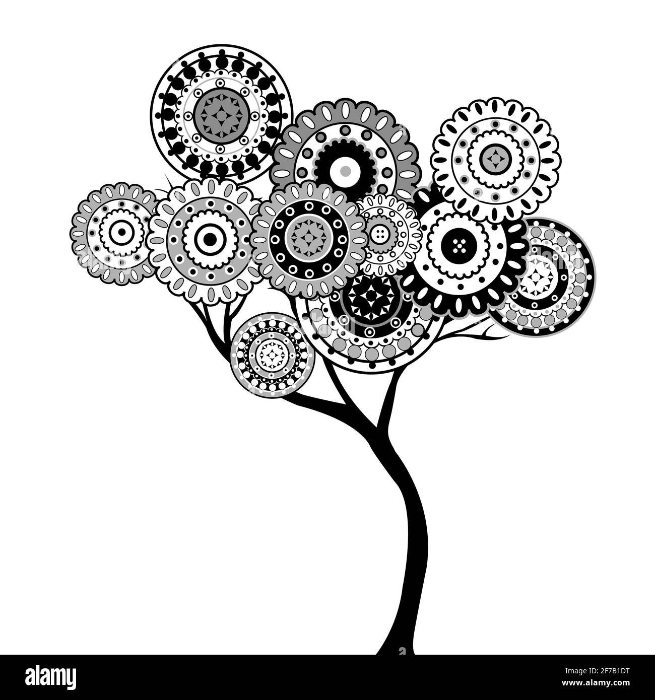 Arbre de motifs orientaux noir et blanc Illustration de Vecteur