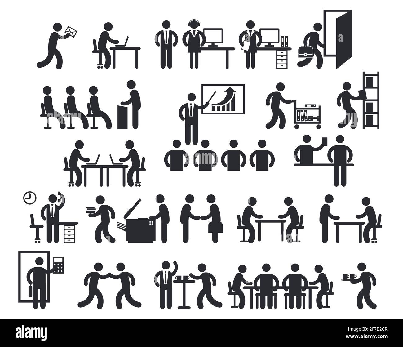 Emplois de bureau, pictogramme sur le lieu de travail, illusration vectorielle Illustration de Vecteur