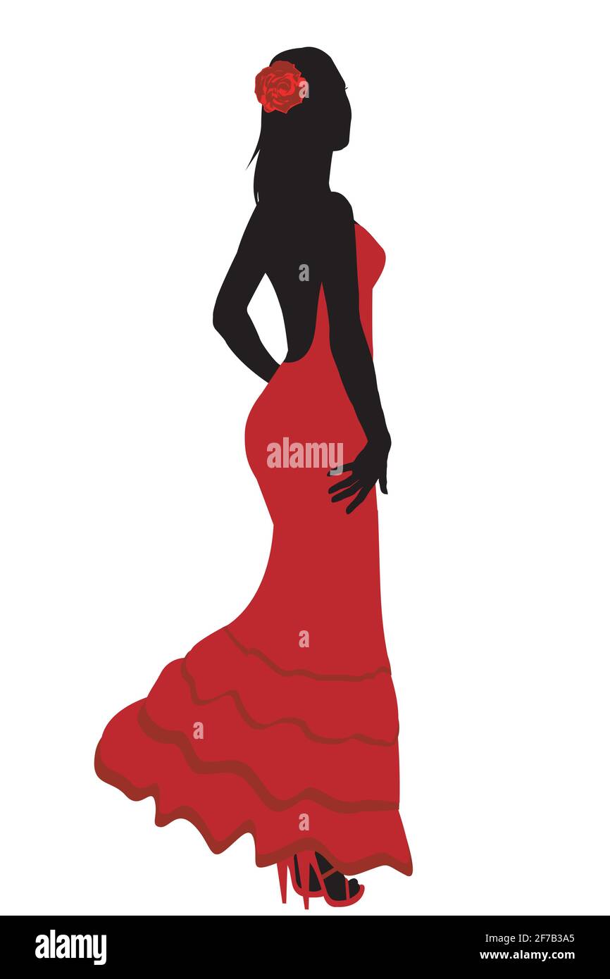 Jeune fille espagnole en robe rouge flamenco Illustration de Vecteur