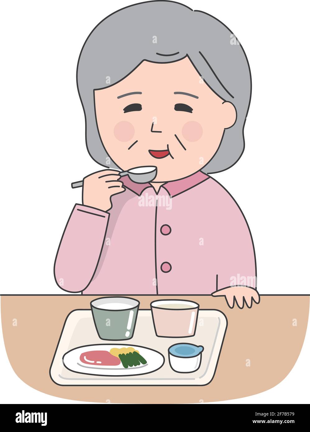 Une femme âgée a des repas à l'hôpital. Illustration vectorielle isolée sur fond blanc. Illustration de Vecteur