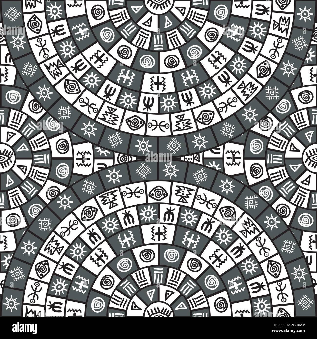 Le noir et blanc avec fond transparent round design et symboles ethniques Illustration de Vecteur