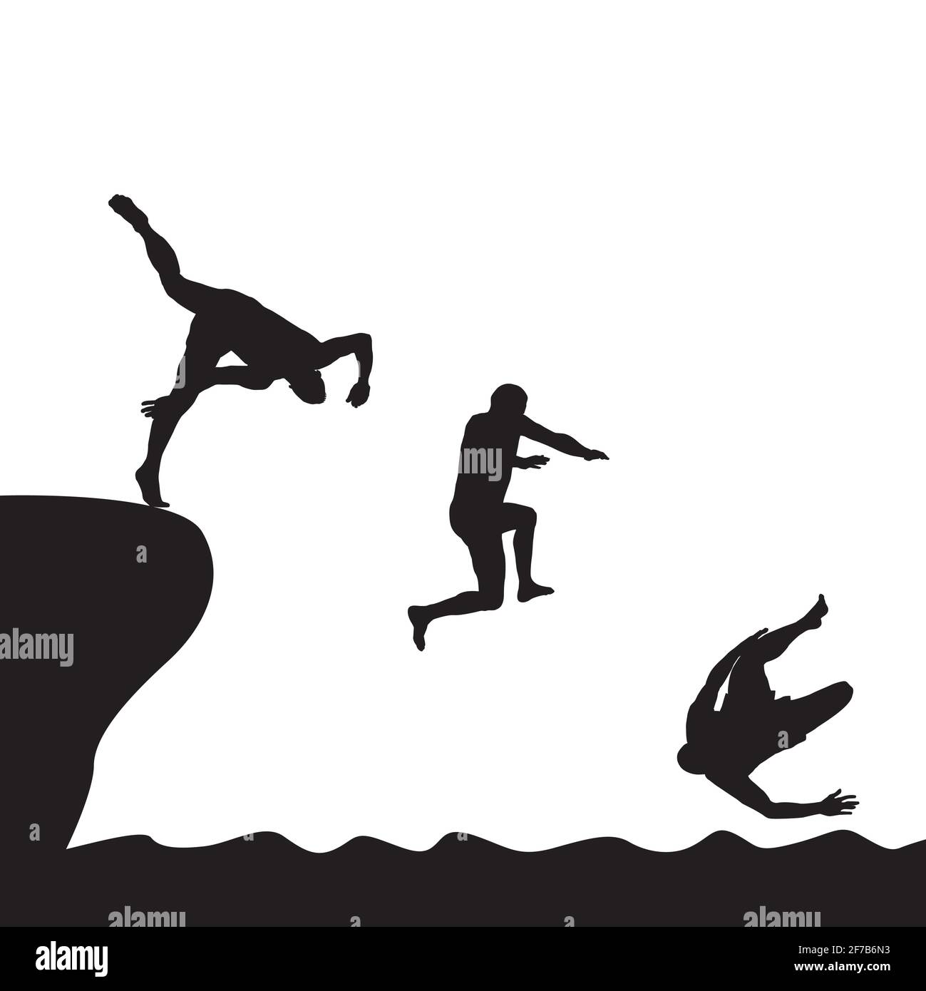 Silhouettes d'hommes sautant dans l'eau Illustration de Vecteur