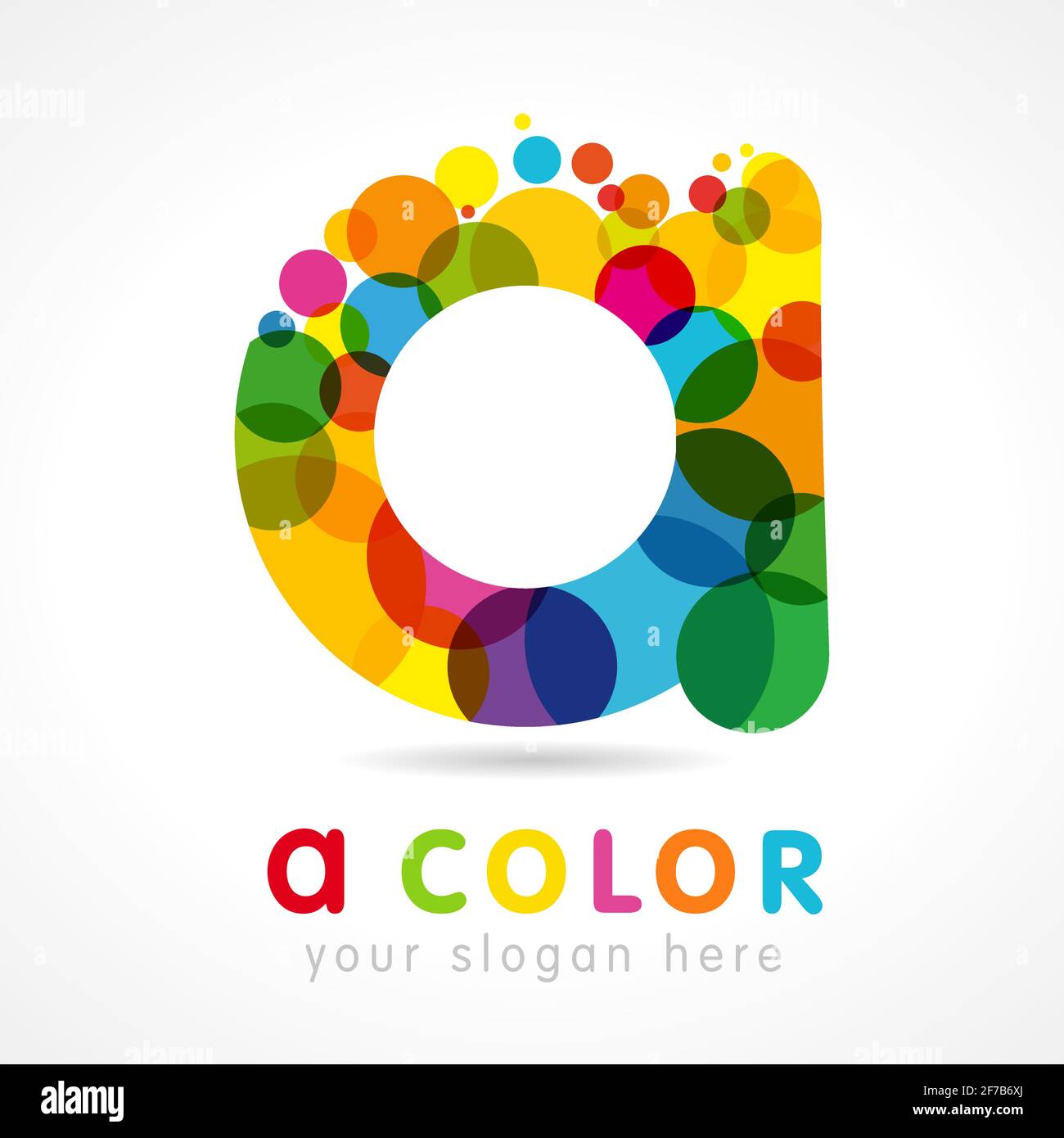 Un concept de logotype de lettre. Un modèle de société. Emblème de luxe coloré en vitraux, gouttes d'or, bouquet de bulles. Image de marque de divertissement ou d'art idée. VEC Illustration de Vecteur