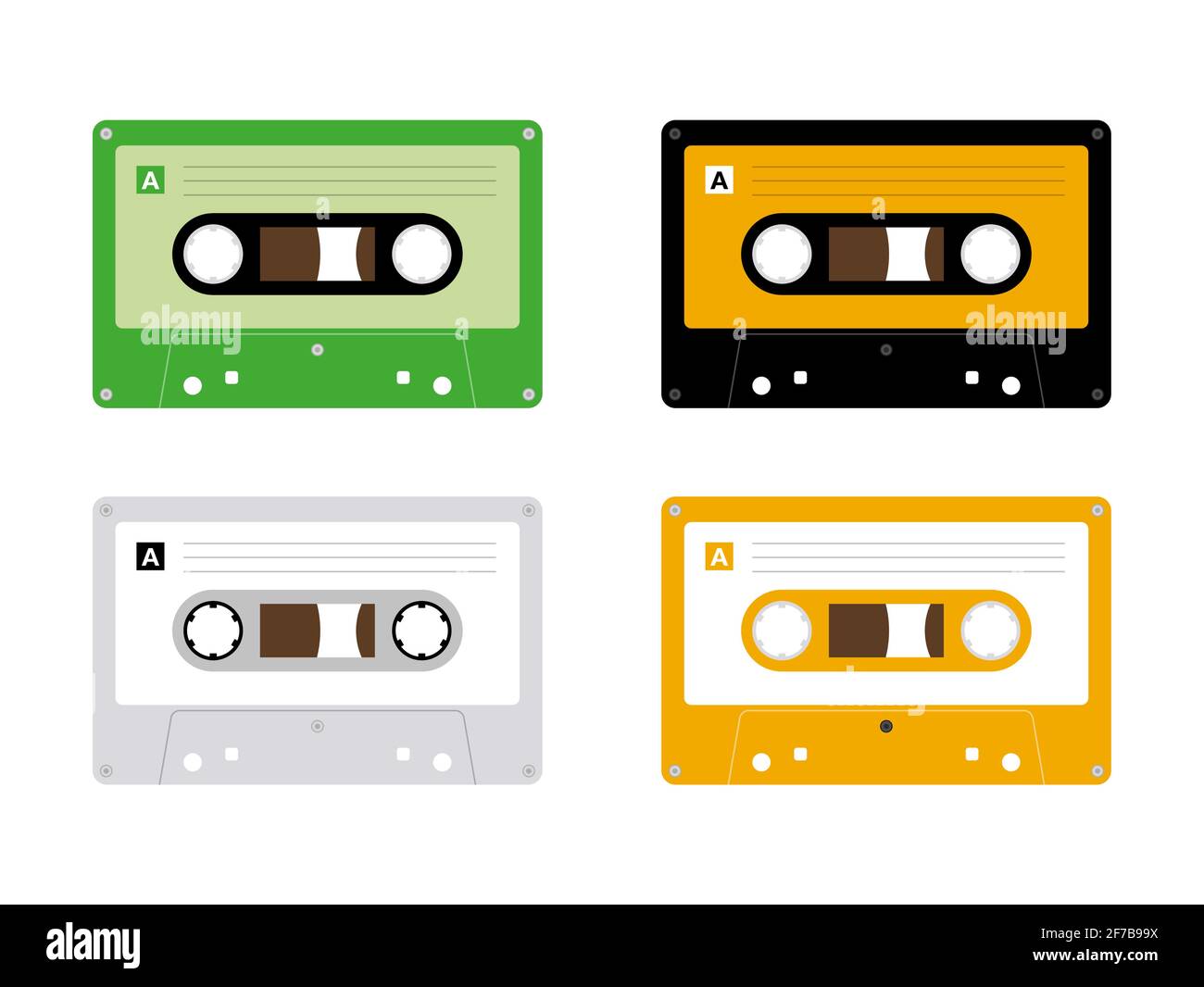 Cassette audio cassette vecteur isolé de la musique ancienne rétro lecteur. Cassette audio de musique rétro 80 noir assorti Illustration de Vecteur