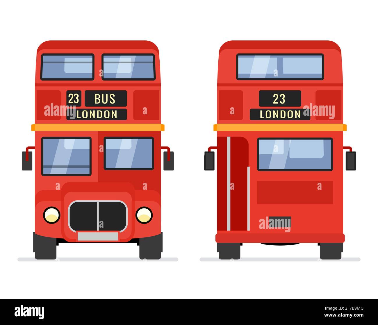 Illustration de la bande dessinée du bus rouge à impériale de Londres, icône du bus plat en anglais britannique Illustration de Vecteur