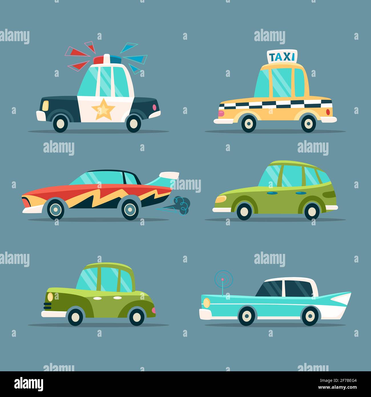 Urban Retro Cartoon Cars Icons dans un design plat Illustration de Vecteur