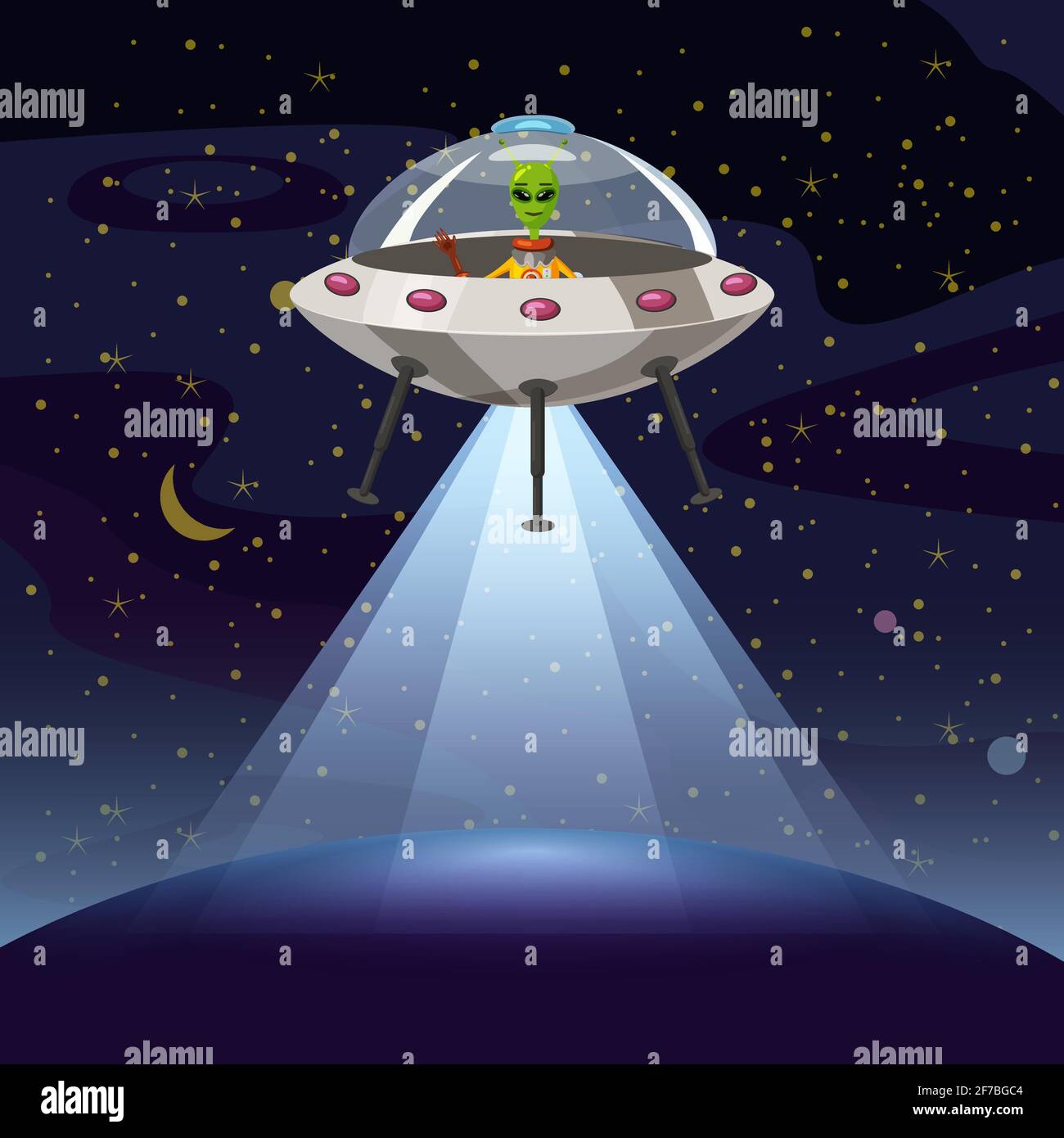 Affiche OVNI. Soucoupe volante, extraterrestre, style sartoon, illustration vectorielle Illustration de Vecteur