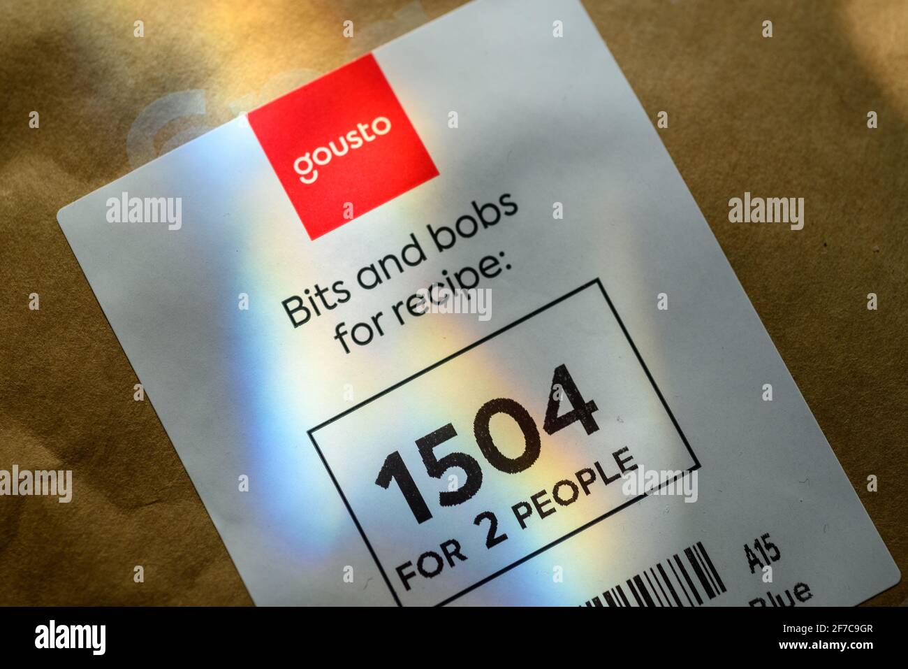 Le service de livraison de repas Gousto bits et bobs enveloppe pour un recette Banque D'Images