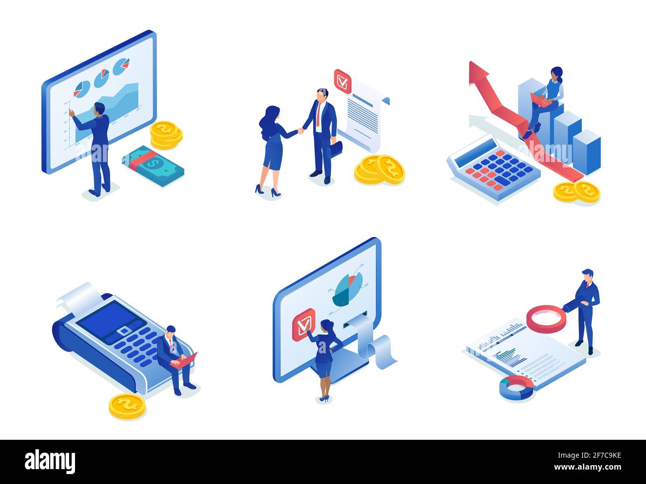 Vecteur de gens d'affaires qui effectuent des services de vérification financière, de planification budgétaire et de comptabilité financière. Banque D'Images